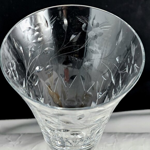 2 Seneca Elegant Optic Cut Floral Vines Wine Goblets 8" vintage stem leaves - Picture 10 of 14